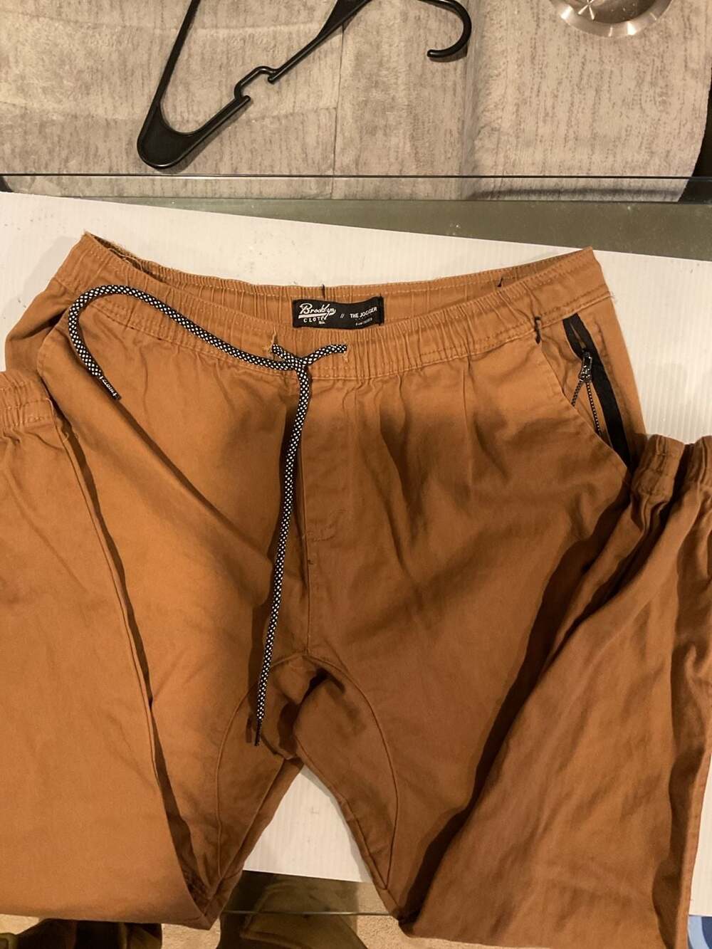 Brooklyn Cloth Men's Tobacco Brown Twill Jogger Pants, Size large